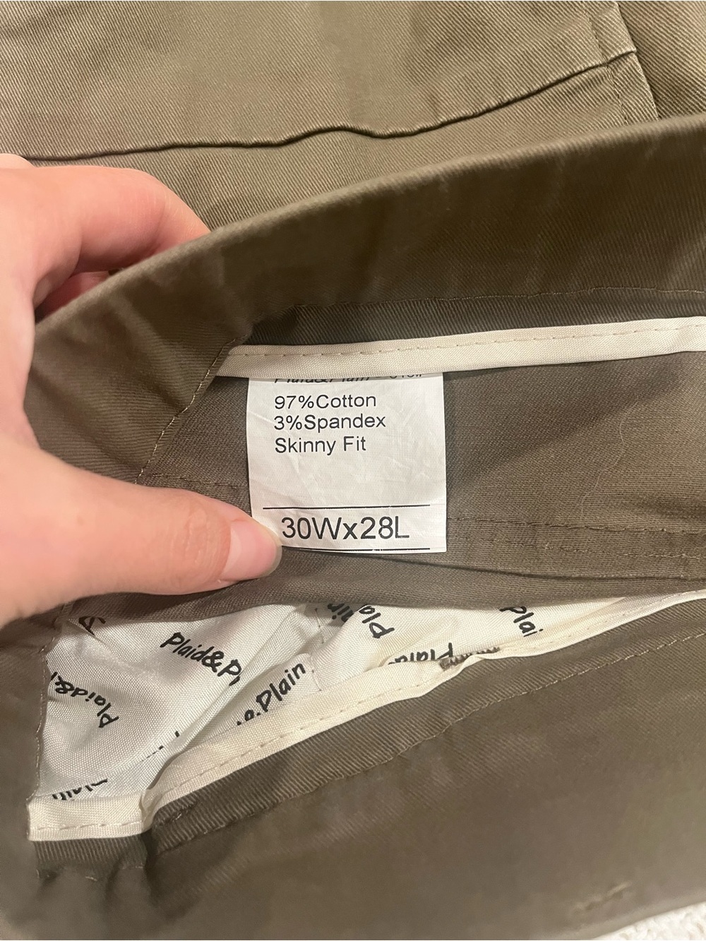 Plaid & Plain Men's Skinny Fit Stretch Chino Pants - Olive Green (30x28) - Picture 8 of 8